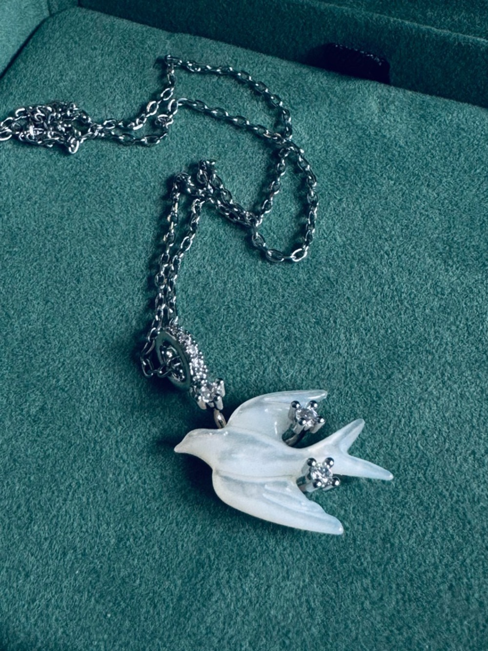 White Dove Pendant Necklace with Silver Accents